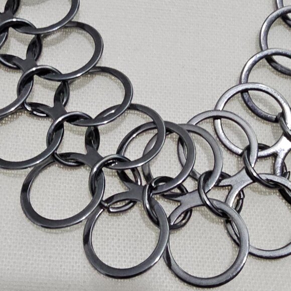 Vintage Ring Silver Gun Metal Curtain Bib Statement Necklace - Picture 2 of 5